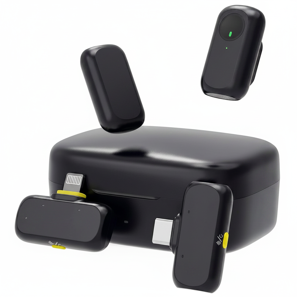 Front view of Wireless Lavalier Microphone with 2 Transmitters
