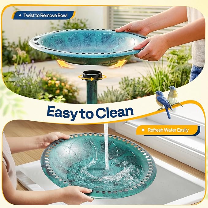 Green Pedestal Bird Bath for Lawn, Garden, Patio and Balcony Use