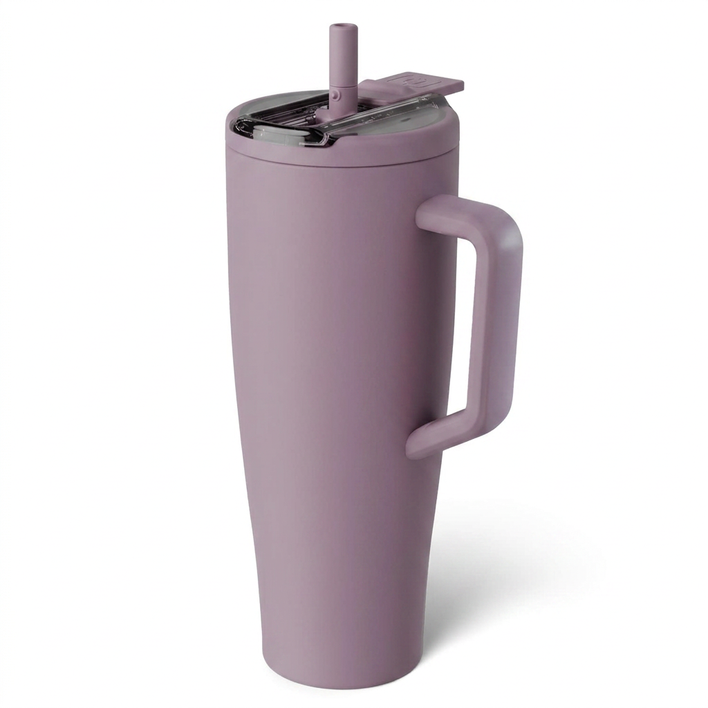 Leakproof tumbler with hygienic covered straw lid and handle