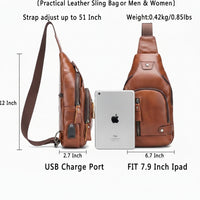 Leather crossbody bag for travel, commuting, and hiking