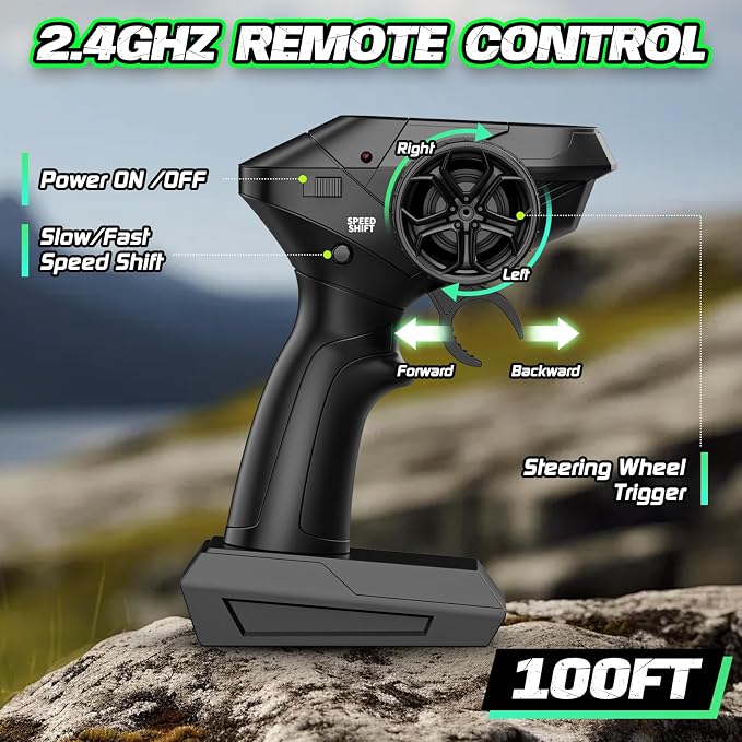 Remote control truck with LED headlight and dual speed modes