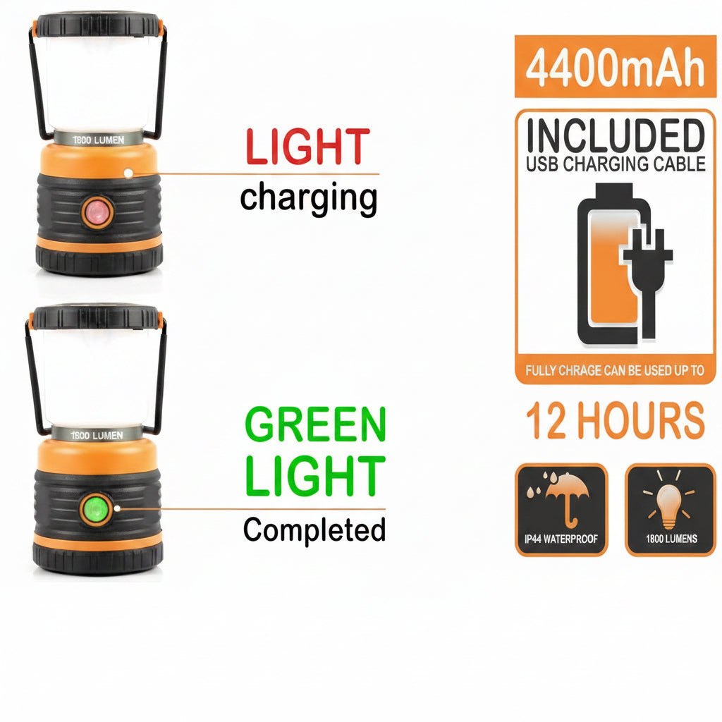 Lantern hanging inside a tent using the built-in hook for hands-free light