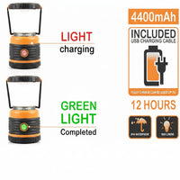 Lantern hanging inside a tent using the built-in hook for hands-free light
