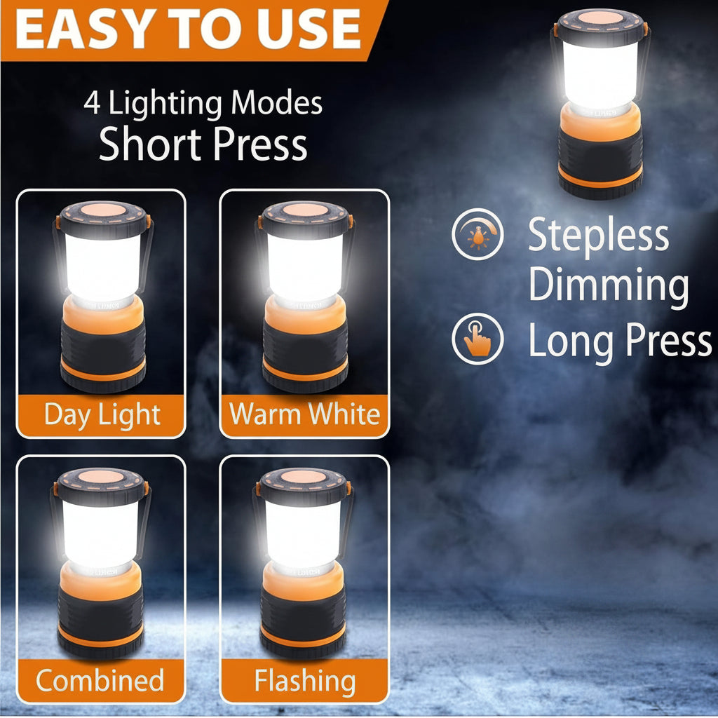 LED lantern illuminated outdoors at night for camping or emergency use
