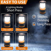 LED lantern illuminated outdoors at night for camping or emergency use
