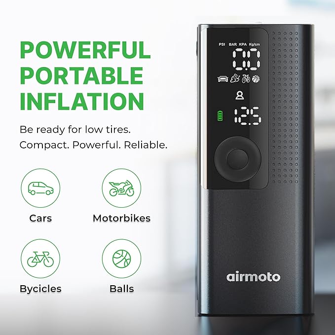 Portable tire inflator with LED light for night emergency use