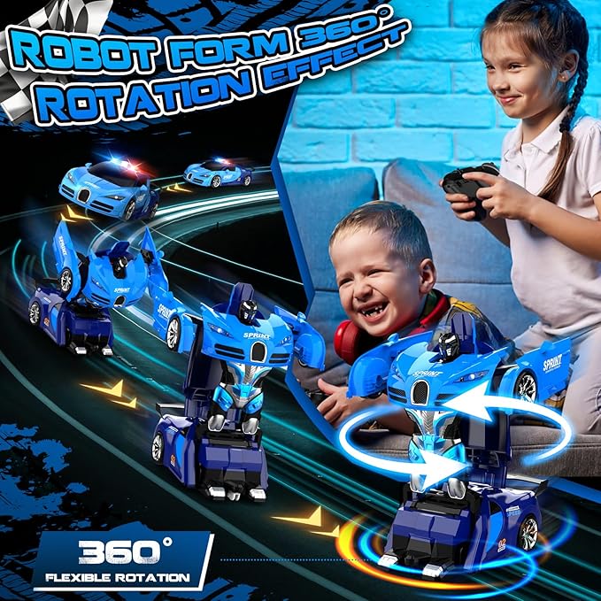LED light remote control car transforming into robot