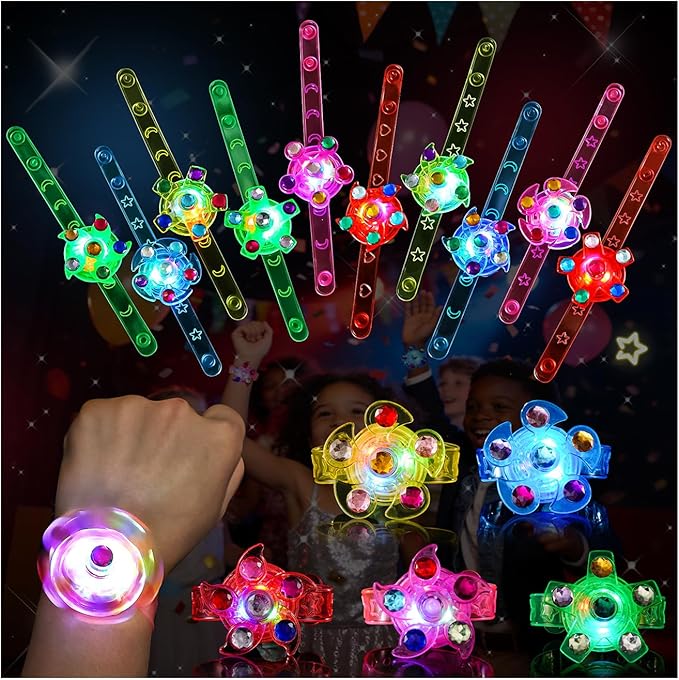 24 pack LED light-up fidget spinner bracelets for kids, glow-in-the-dark fun