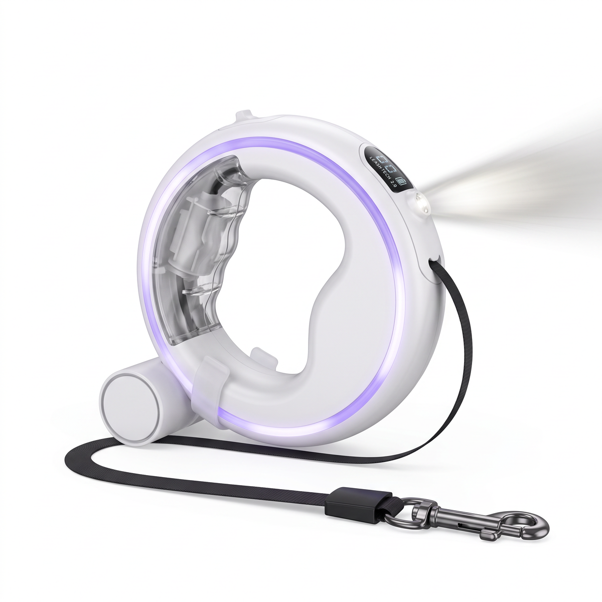 Dog walking leash with built-in LED light for evening walks