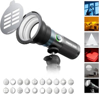 Portable LED spotlight with gobo patterns for photography
