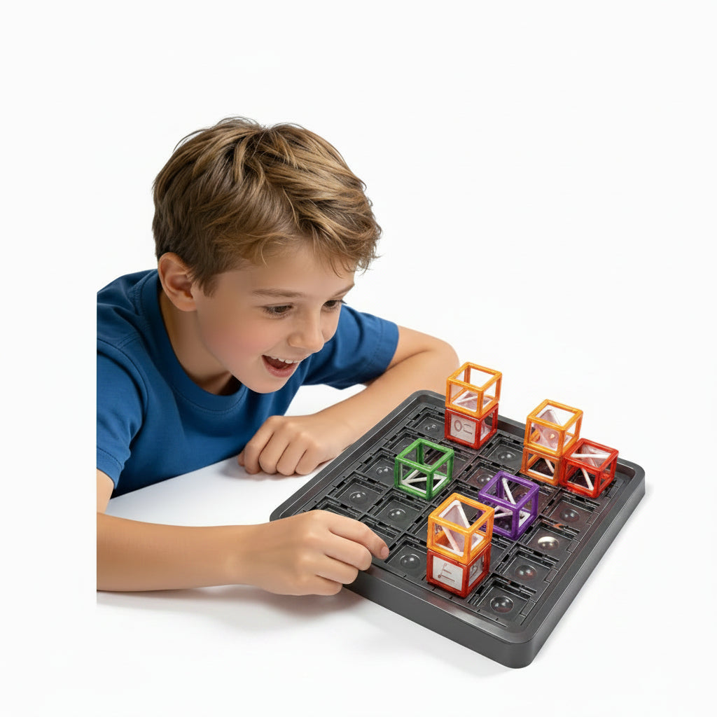 Light beam maze logic puzzle game for kids ages 8 to 13