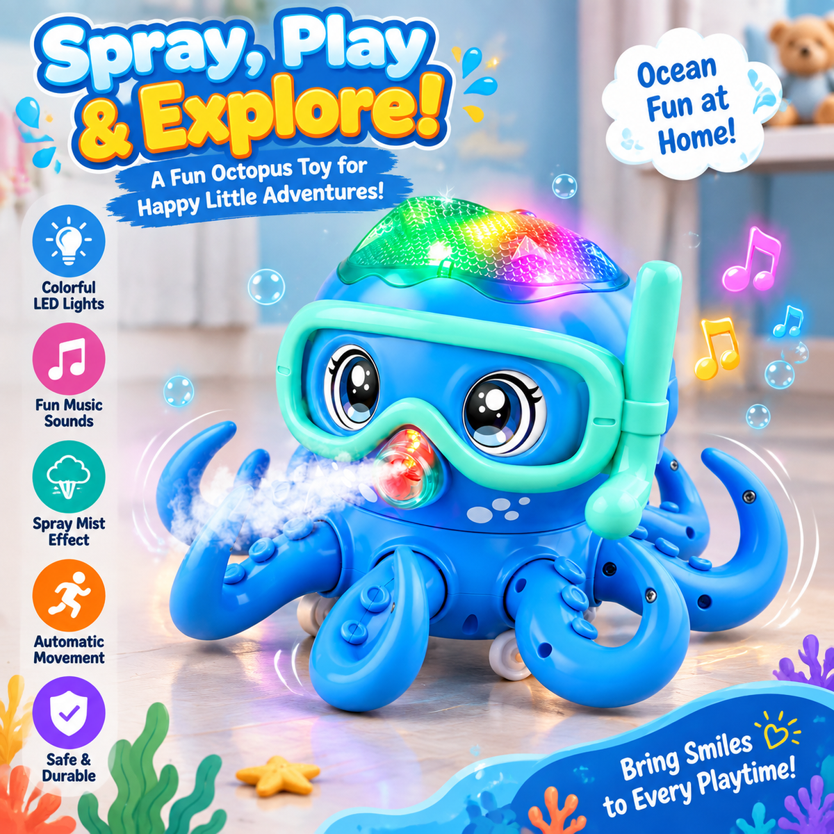 Light up octopus toy with colorful effects