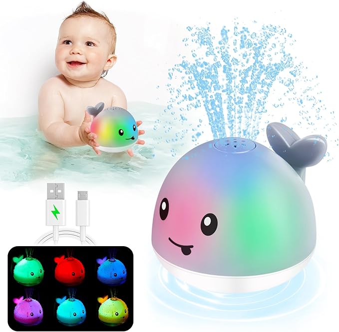 Light-up whale bath toy for toddlers with water sprayer and fun lights for bath time