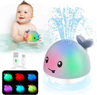 Light-up whale bath toy for toddlers with water sprayer and fun lights for bath time