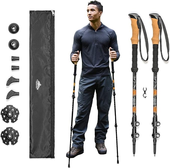 Lightweight aircraft-grade aluminum trekking poles with adjustable length