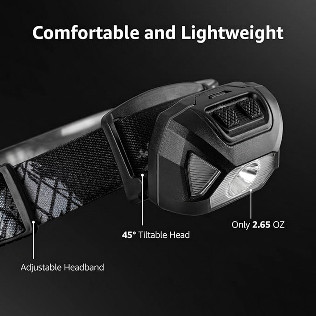 Lightweight and portable headlamp for hiking, fishing, and running