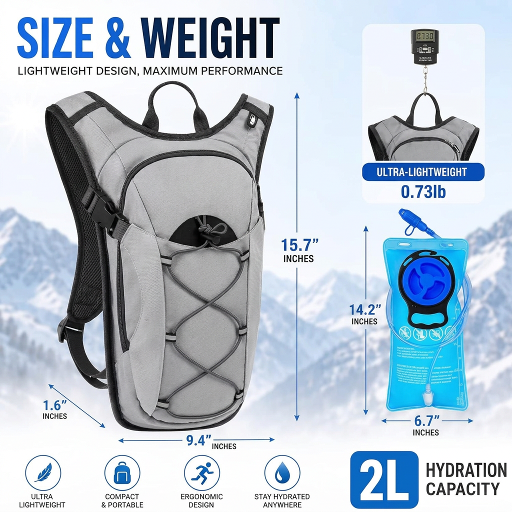 Lightweight hydration pack for cycling running and fitness activities