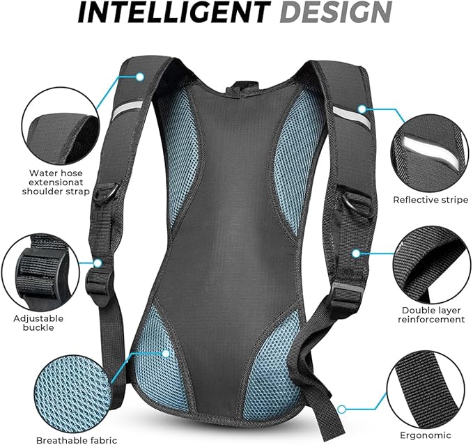 Lightweight hydration pack for men women and kids with adjustable ergonomic straps