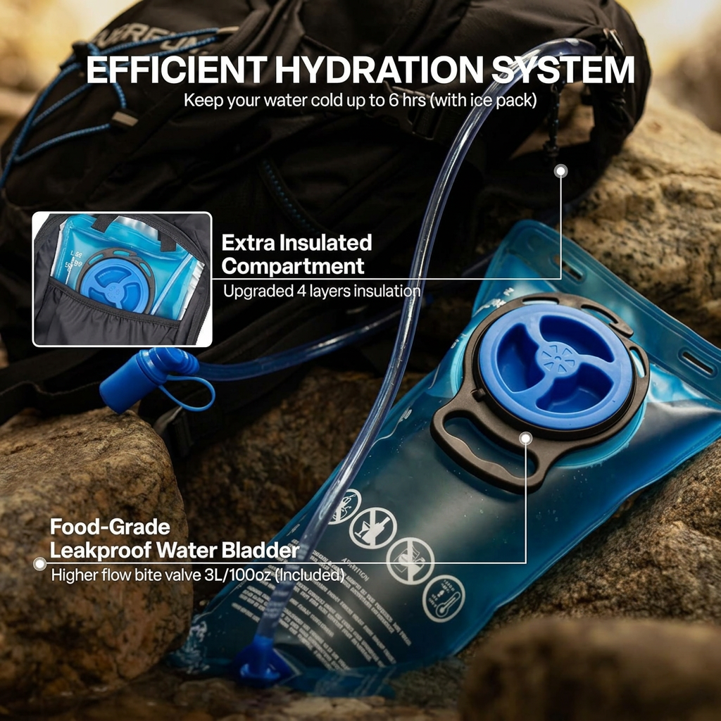 Lightweight hydration pack for men and women with breathable ergonomic support