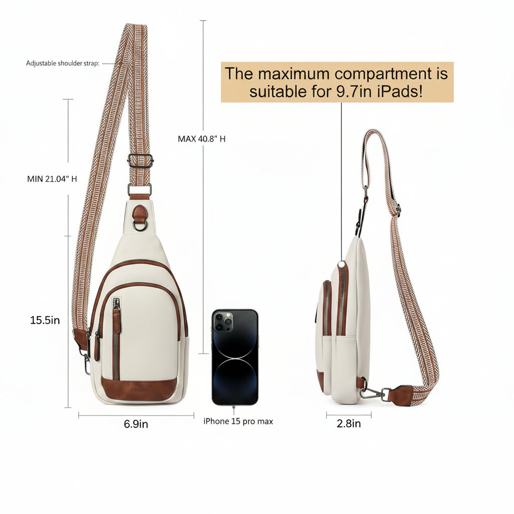 Leather sling bag with adjustable shoulder strap for comfortable fit