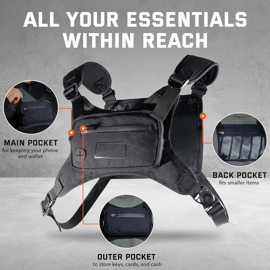 Lightweight training chest pack with reflective detailing for jogging and running
