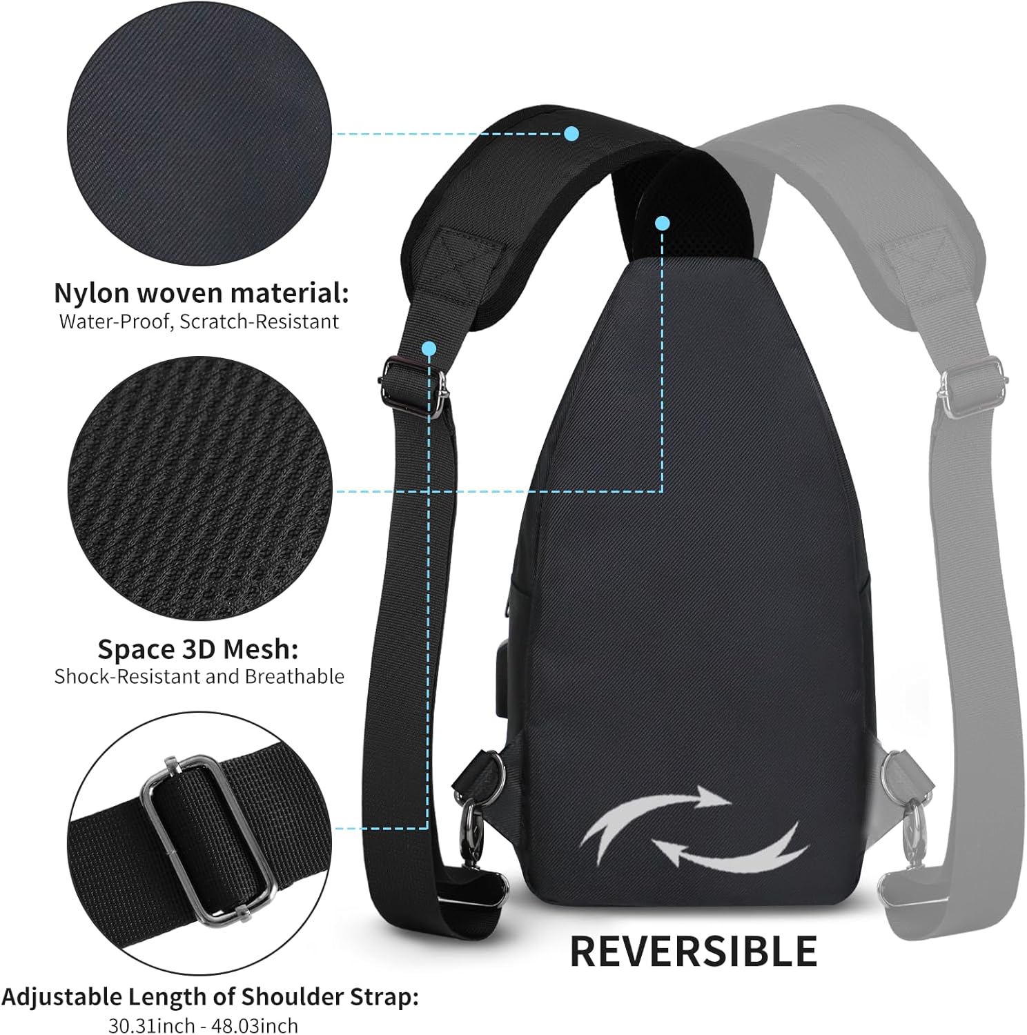 Lightweight travel sling bag with adjustable strap