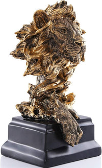 Decorative golden lion statue displayed on a living room shelf