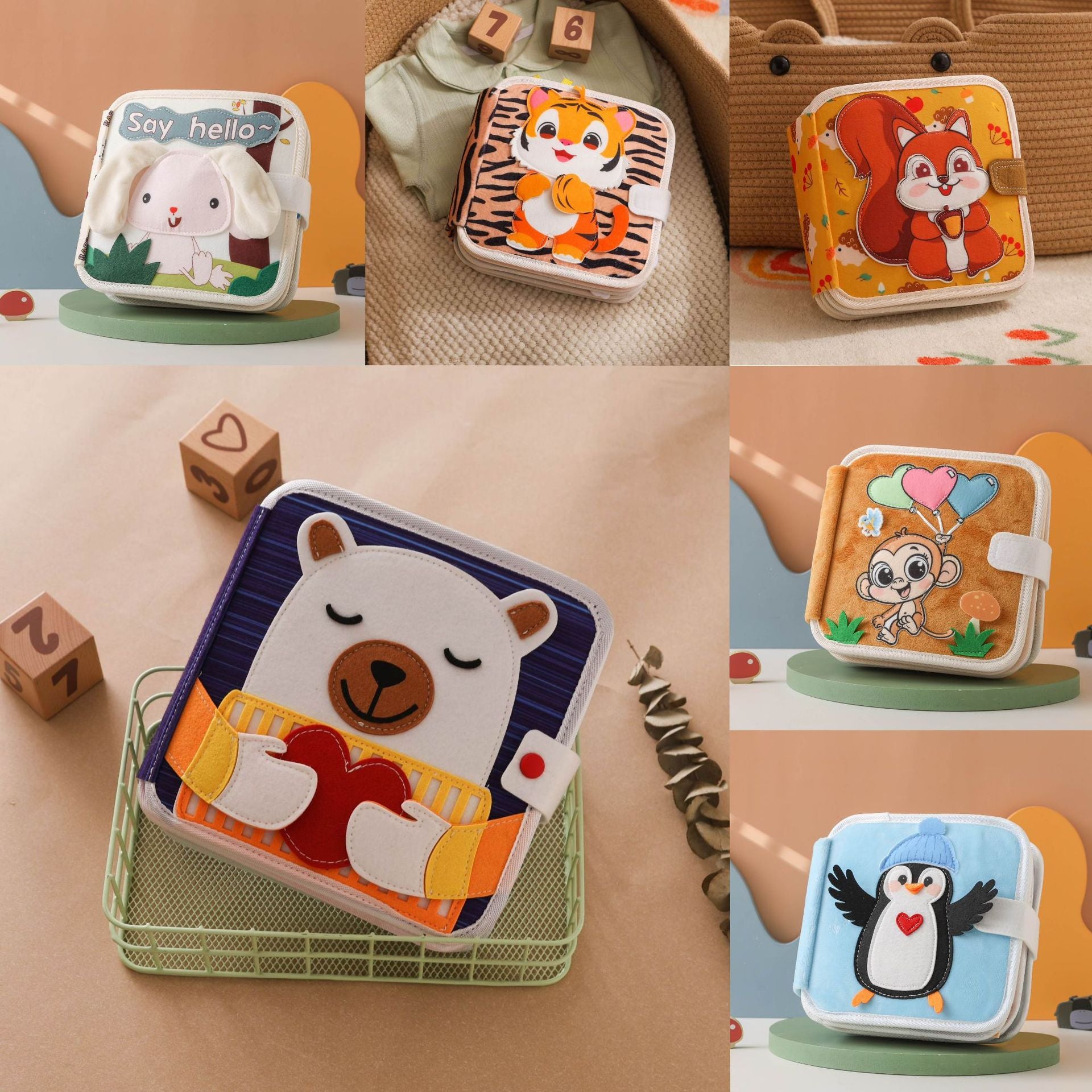 Little tiger cloth book for baby with plush cover and colorful designs
