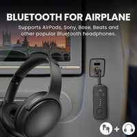 Long battery Bluetooth audio transmitter for flights and TV