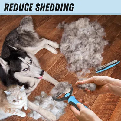 Long-hair dog grooming comb set for coat maintenance