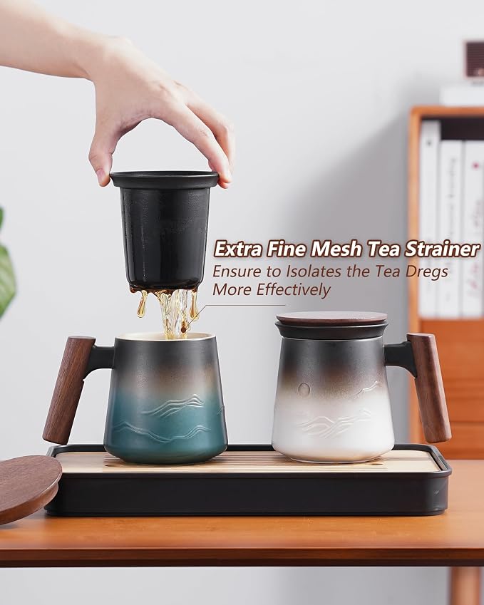 Blue loose leaf tea mug with removable tea infuser