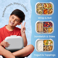 Kids lunch box with built-in cooling pack feature