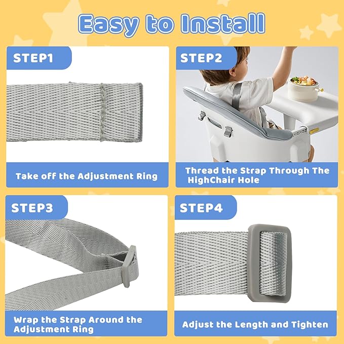 Machine washable high chair straps for easy cleaning and maintenance