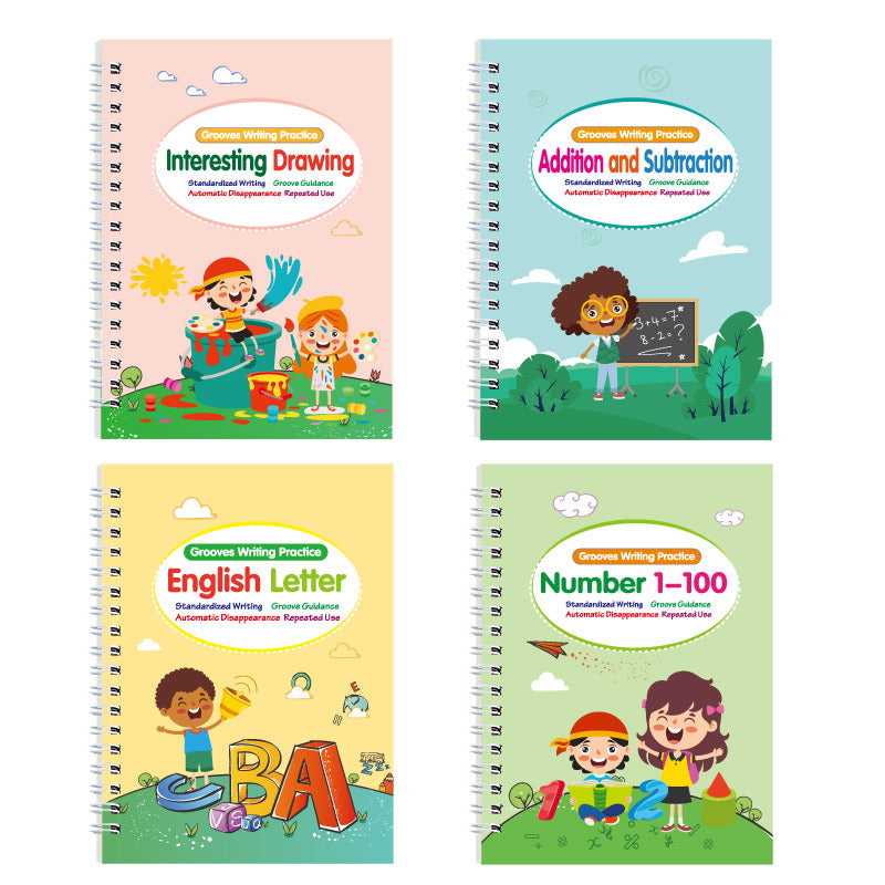 Magic handwriting practice books for kids reusable copybook set of 4