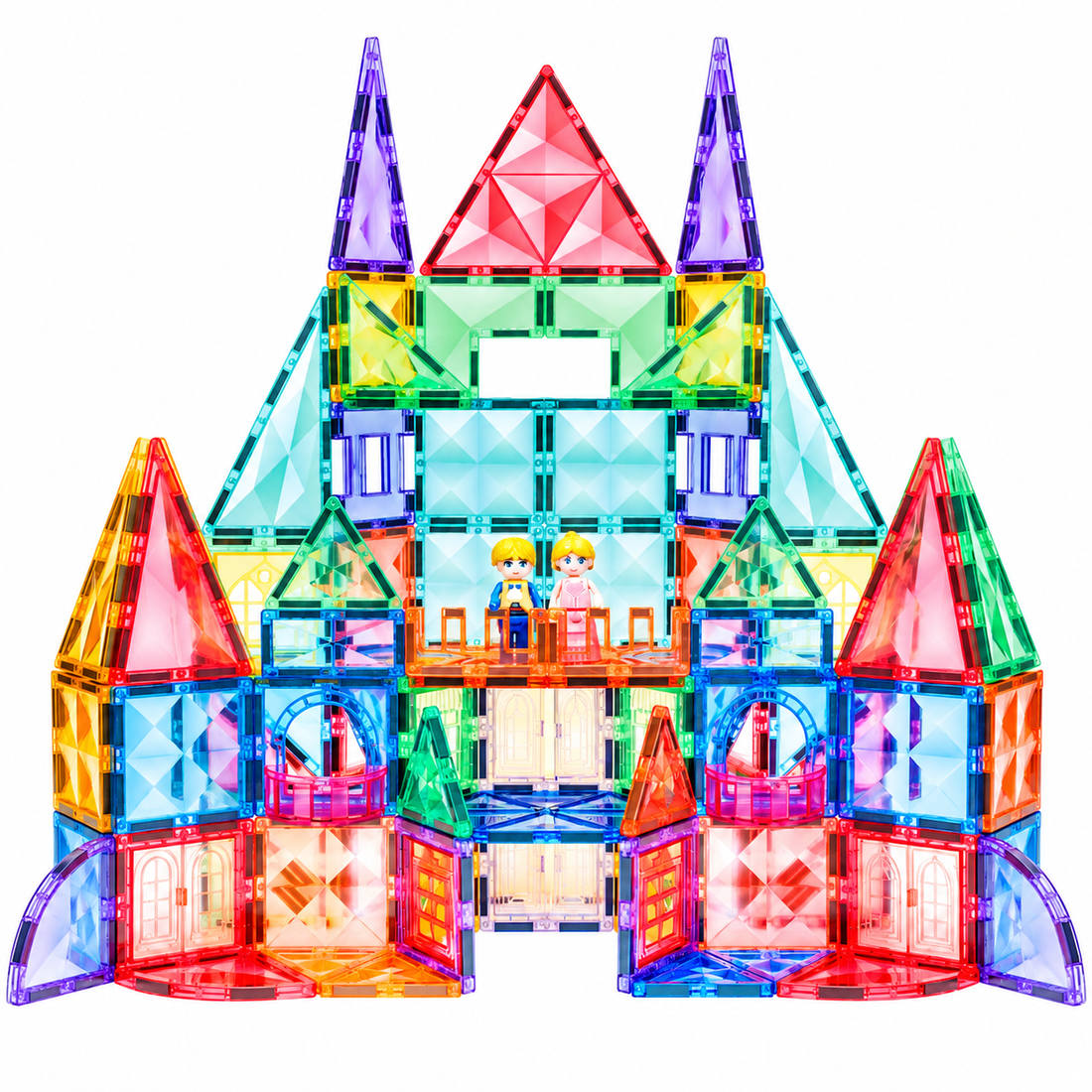 Magnetic building blocks for kids featuring colorful window-style tiles for creative construction play.