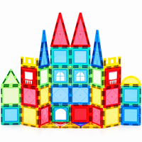 Magnetic building blocks for kids featuring colourful window-style construction pieces.