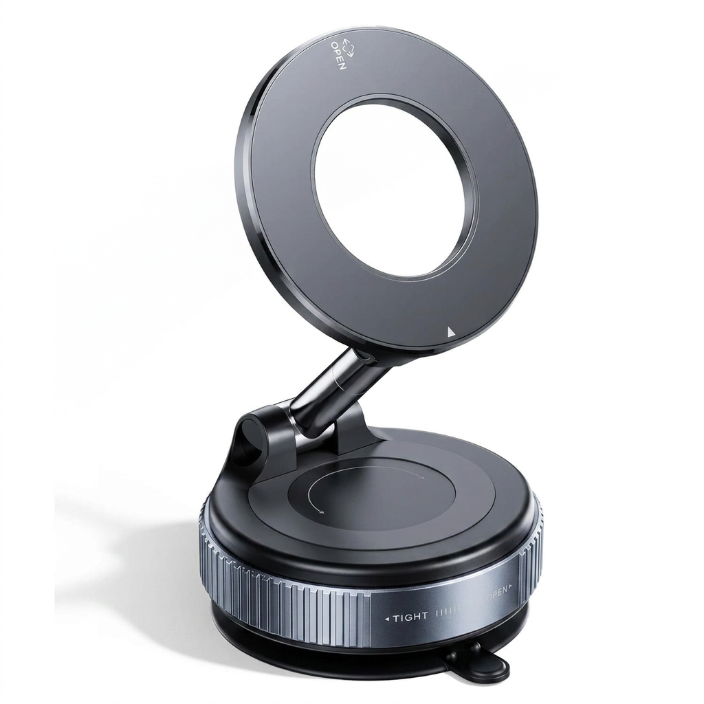 Magnetic car phone holder with vacuum suction mount for dashboard