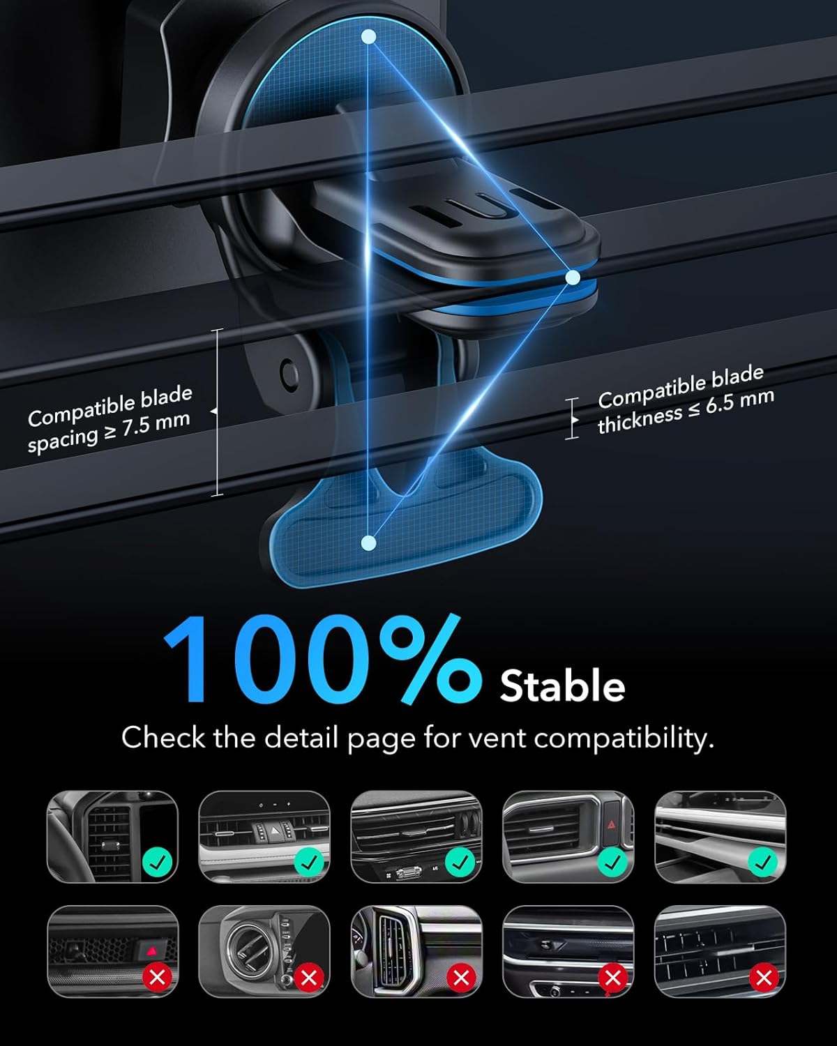 Front View of Magnetic Car Phone Holder with Wireless Charging
