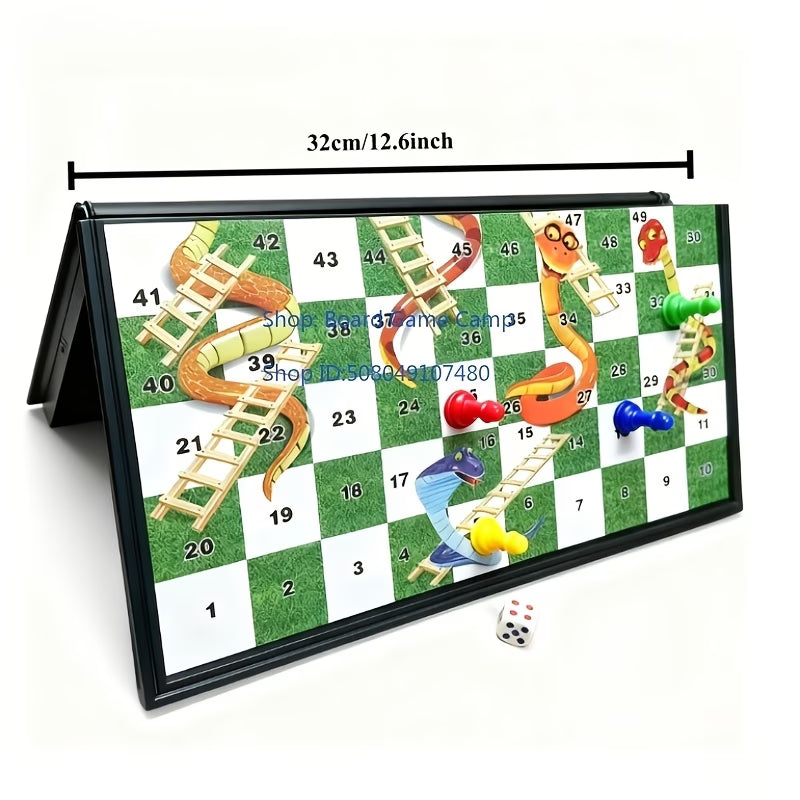 Magnetic Snake and Ladder Board Game Foldable Travel Game for Kids and Family Indoor Outdoor Play