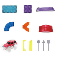 Magnetic tile racing track playset with strong magnets