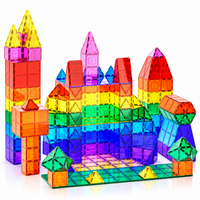 Complete 60 piece magnetic tiles building set featuring colourful transparent construction pieces.