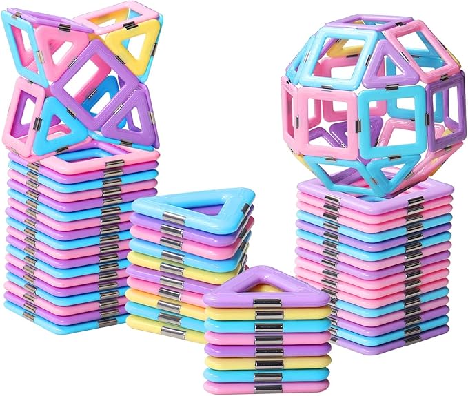 magnetic tiles building set with macaron castle blocks for creative play