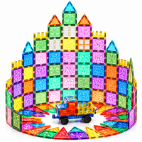 Magnetic tiles for kids featuring colourful ice crack window-style building pieces.