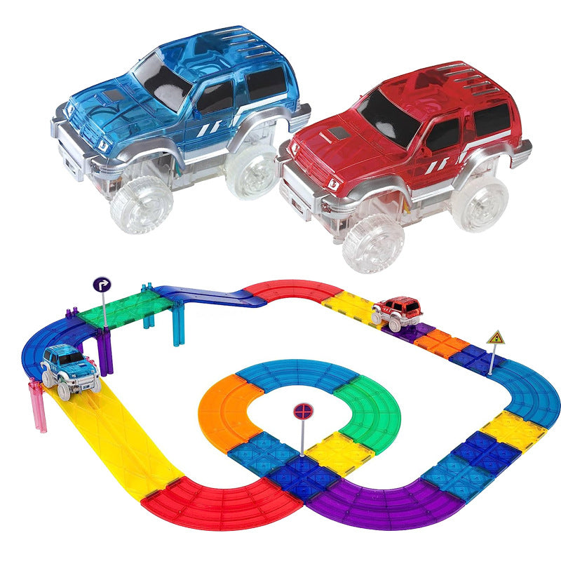 Magnetic tiles race track set 32 pieces with racing cars for kids