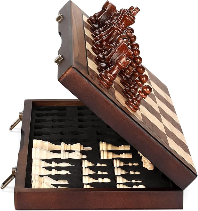 Magnetic wooden chess set with handmade pieces