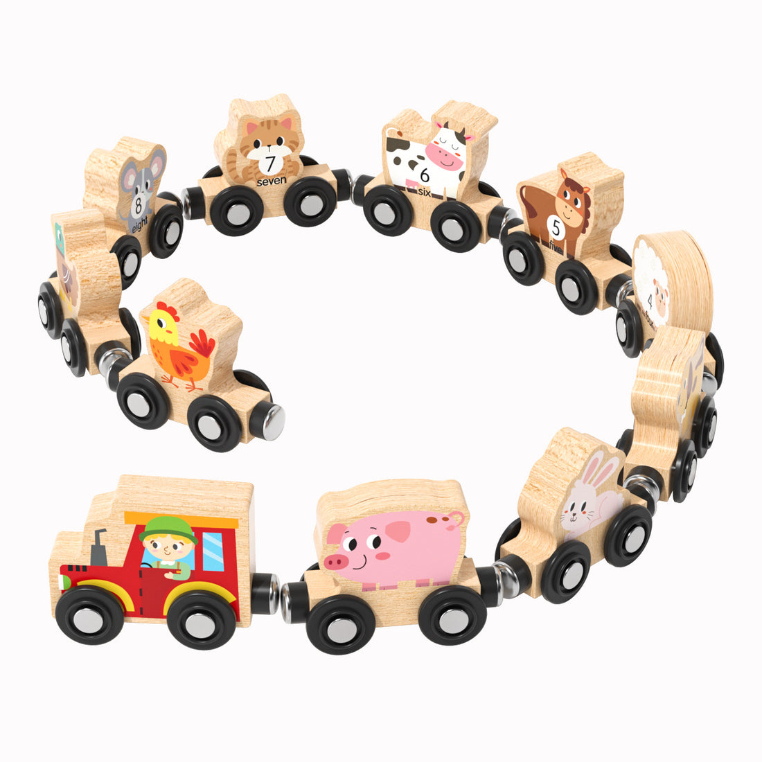 magnetic wooden farm train toy set with tractor for kids