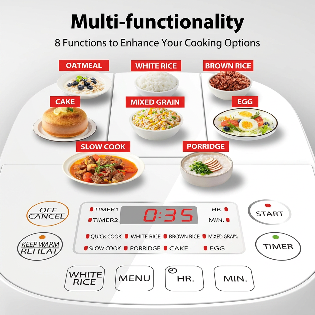 3-Cup Mini Electric Rice Cooker with Steamer, One-Touch Cooking and 24-Hour Delay Timer