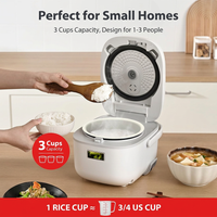 3-Cup Mini Electric Rice Cooker with Steamer, One-Touch Cooking and 24-Hour Delay Timer