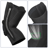 Side view of adjustable knee brace showing patella strap, gel pads, and ergonomic compression