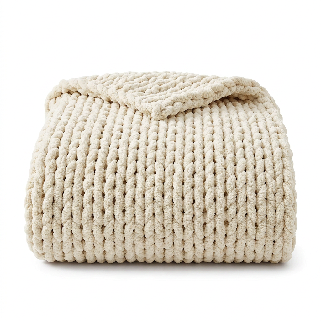 Chunky Knit Blanket Throw 51" x 63" | 100% Hand Knit Chenille Throw Blanket for Sofa, Couch & Home Décor